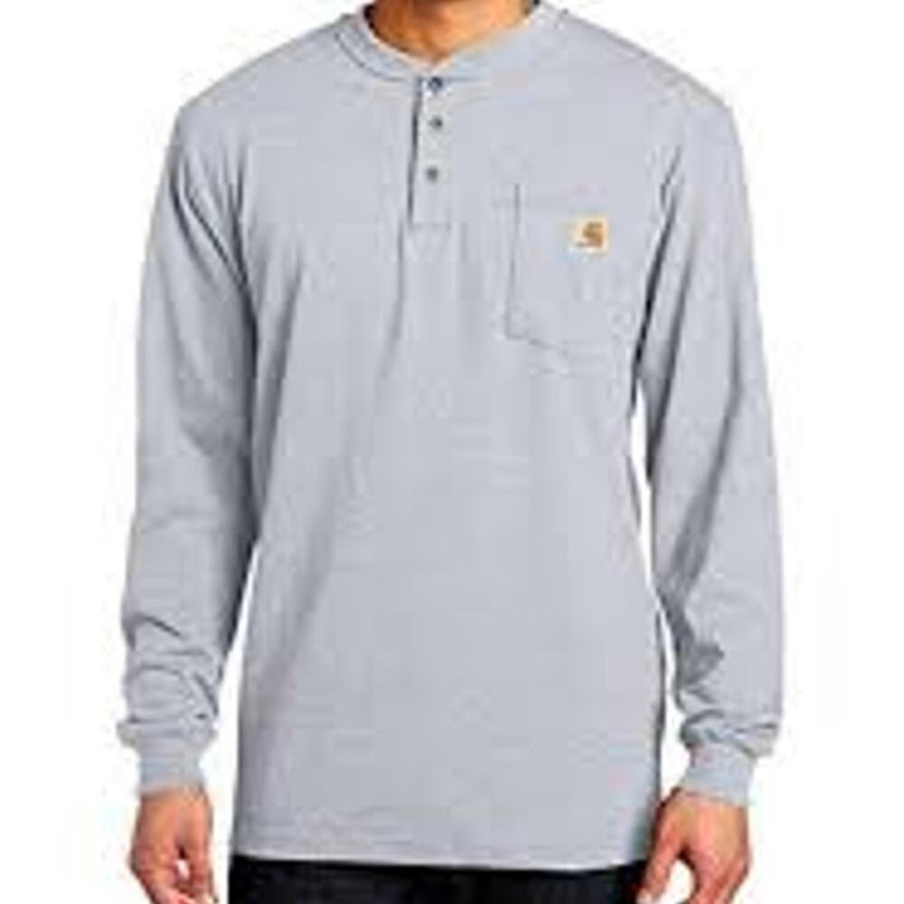Carhartt Mens 2XL Heather Gray Long Sleeve Henley‎ Pocket T-Shirt K128 HGY